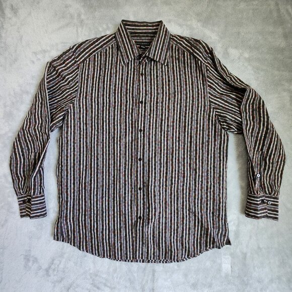 Jhane Barnes Button Up Shirt Large Multicolor Striped Long Sleeve Office Casual - Picture 1 of 7